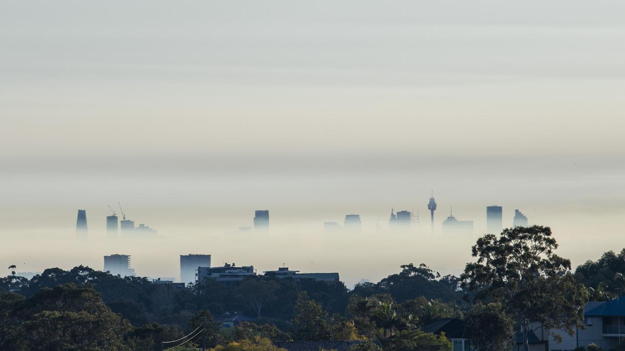 Sydney Skyline with Haze of Smoke. Picture: NCA NewsWire / Simon Bullard.
